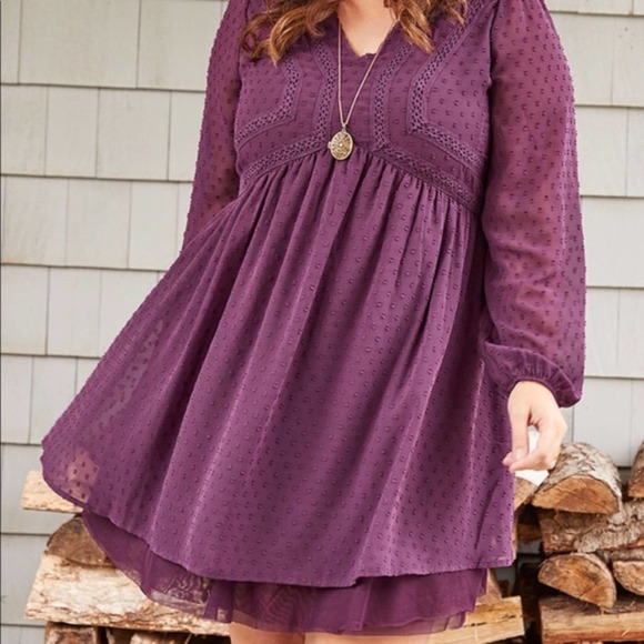 Matilda Jane Dresses & Skirts - Matilda Jane Purple Swiss Dot Festive Fancy Long Sleeve Dress Ladies Size Medium